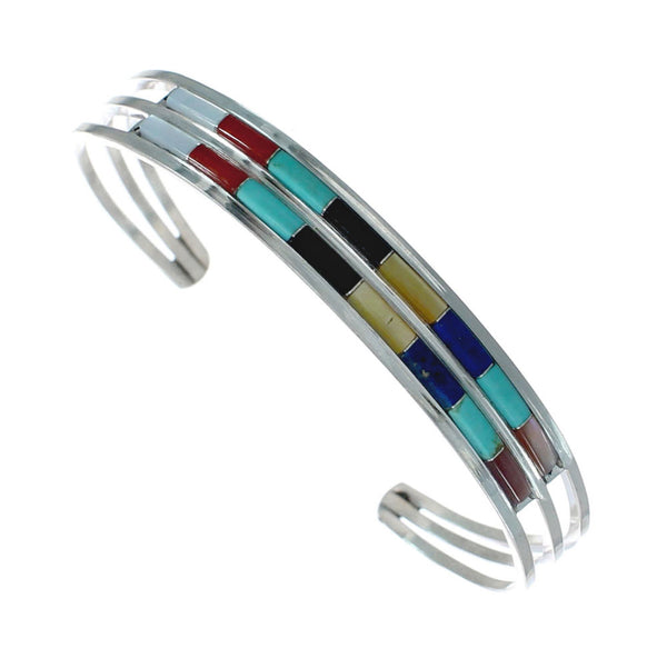 Multicolor Inlay Genuine Sterling Silver Zuni Cuff Bracelet NN20508